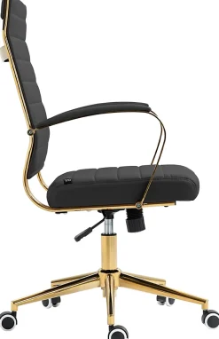 Chaise bureau ergonomique cuir synthétique Havanna, réglable hauteur, piètement doré, pivotant à 360 degrés Noir