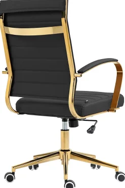 Chaise bureau ergonomique cuir synthétique Havanna, réglable hauteur, piètement doré, pivotant à 360 degrés Noir