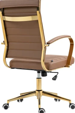 Chaise bureau ergonomique cuir synthétique Havanna, réglable hauteur, piètement doré, pivotant à 360 degrés Marronclair