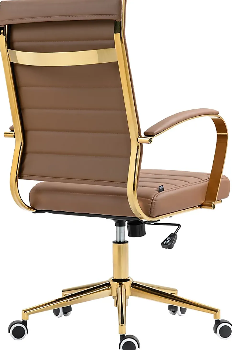 Chaise bureau ergonomique cuir synthétique Havanna, réglable hauteur, piètement doré, pivotant à 360 degrés Marronclair