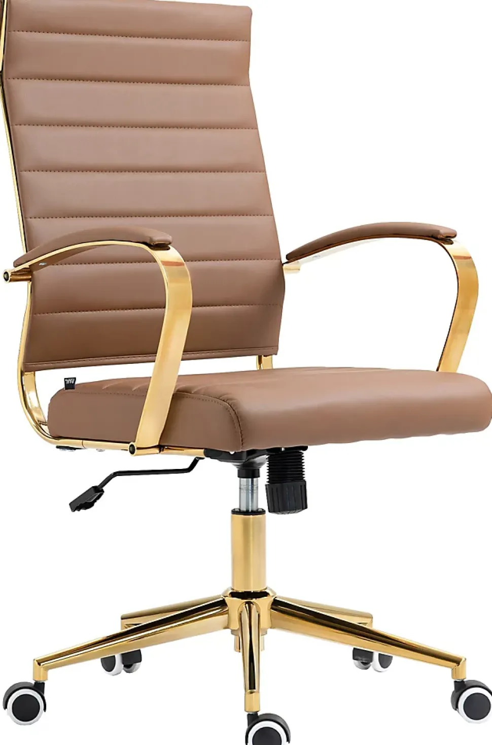 Chaise bureau ergonomique cuir synthétique Havanna, réglable hauteur, piètement doré, pivotant à 360 degrés Marronclair