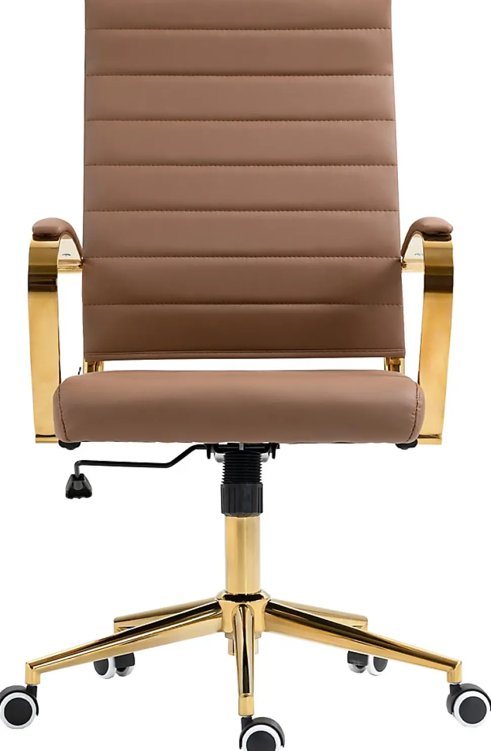 Chaise bureau ergonomique cuir synthétique Havanna, réglable hauteur, piètement doré, pivotant à 360 degrés Marronclair