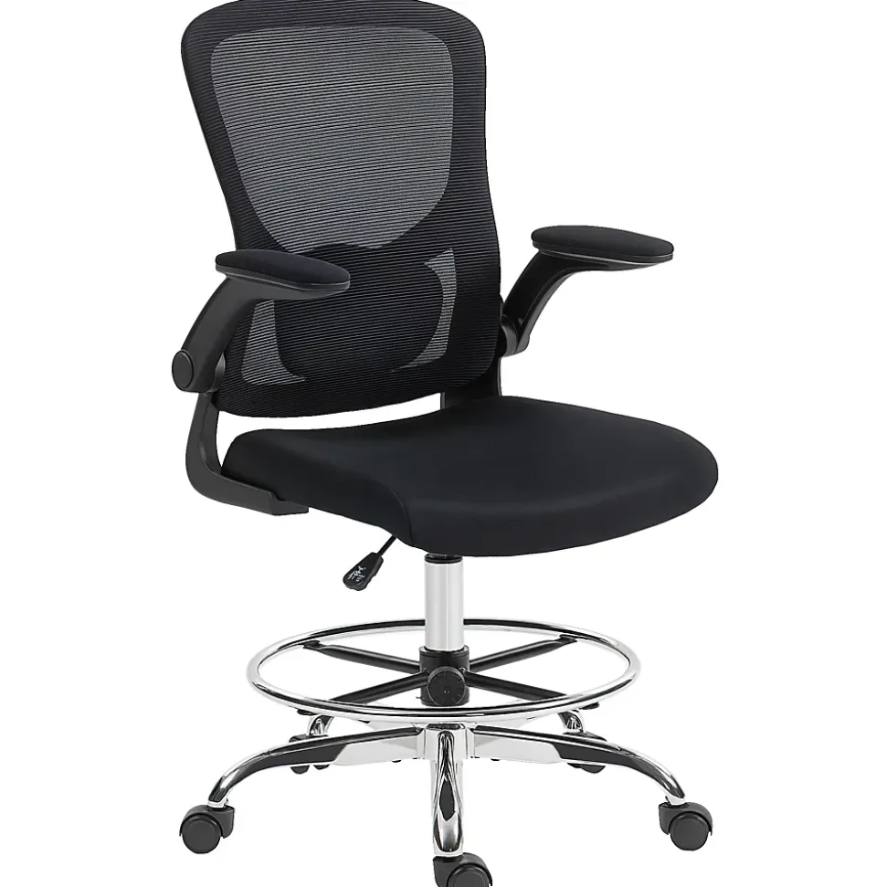 Chaise bureau ergonomique assise haute réglable 53-78cm pivotant accoudoirs relevables noir