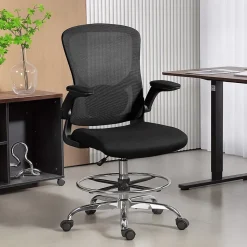 Chaise bureau ergonomique assise haute réglable 53-78cm pivotant accoudoirs relevables noir