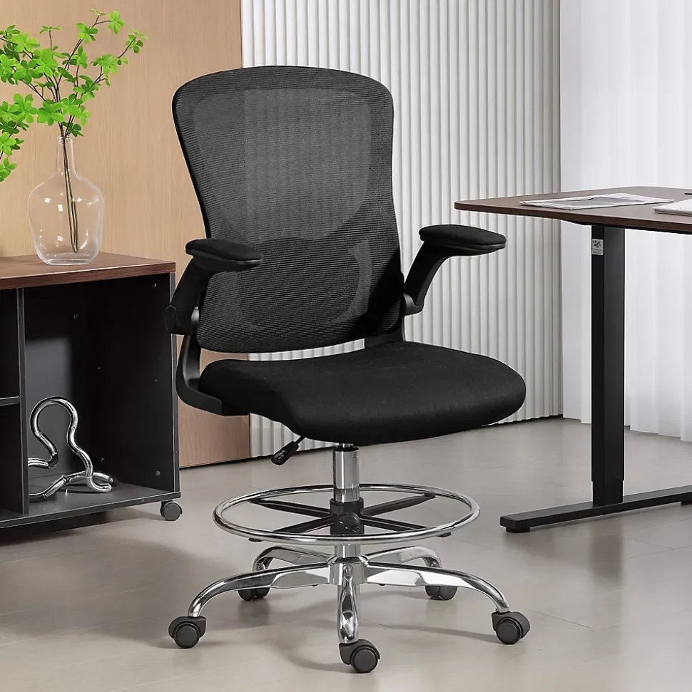 Chaise bureau ergonomique assise haute réglable 53-78cm pivotant accoudoirs relevables noir