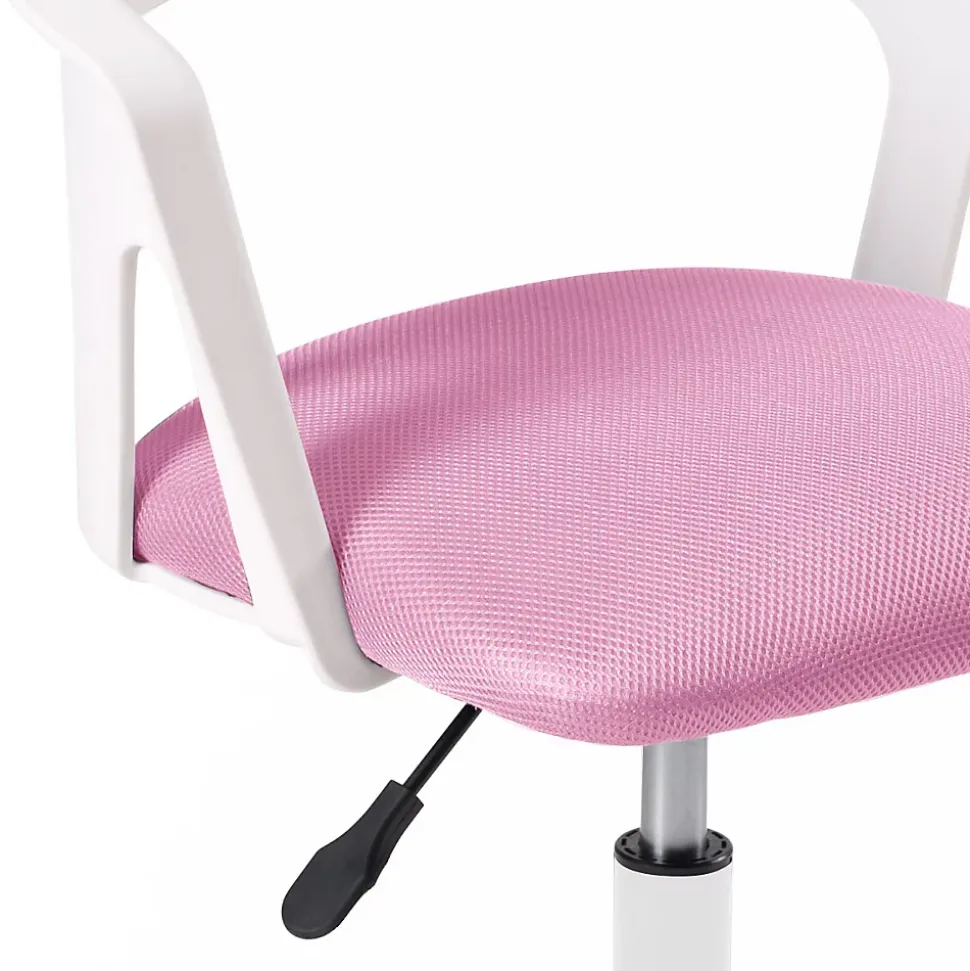 Chaise Bureau Roulettes Accoudoirs Assise Rembourée Hauteur Réglable Pivotant AYA (blanc Rose)