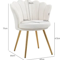Chaise coquillage chaise design pieds métal dorés effilés velours crème