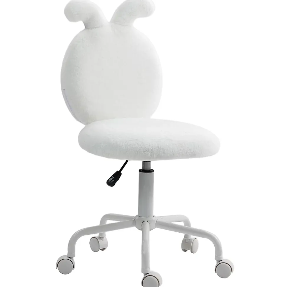 Chaise de Bureau - Chaise Pivotante avec Oreilles de Lapin, Réglable en Hauteur pour Chambre, design Velours, Blanc, 52x45x90 cm
