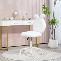 Chaise de Bureau - Chaise Pivotante avec Oreilles de Lapin, Réglable en Hauteur pour Chambre, design Velours, Blanc, 52x45x90 cm