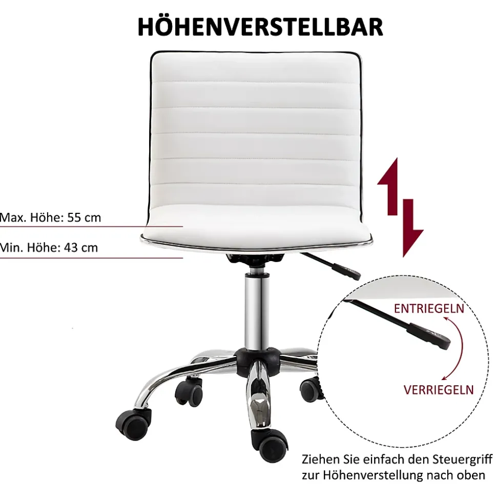 Chaise de Bureau - Chaise de Bureau Sans Accoudoirs Réglable en Hauteur, Ergonomique et Confortable, Cuir Synthétique, Blanc