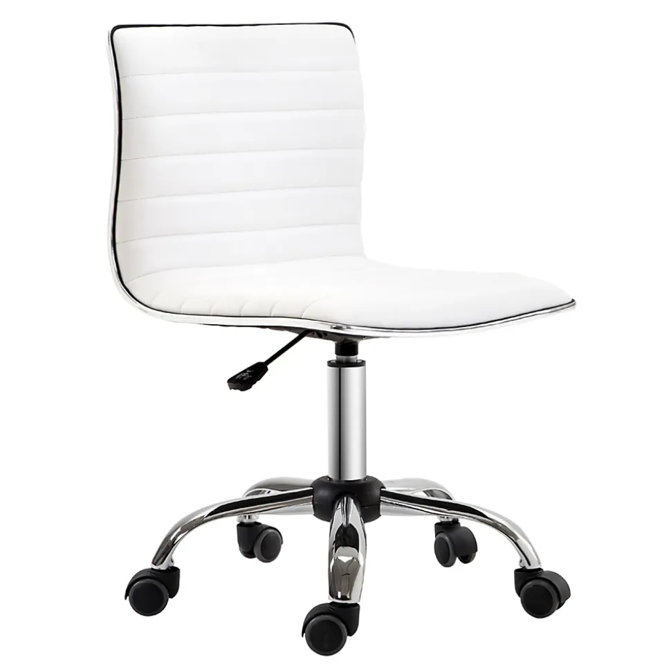 Chaise de Bureau - Chaise de Bureau Sans Accoudoirs Réglable en Hauteur, Ergonomique et Confortable, Cuir Synthétique, Blanc