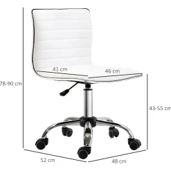 Chaise de Bureau - Chaise de Bureau Sans Accoudoirs Réglable en Hauteur, Ergonomique et Confortable, Cuir Synthétique, Blanc