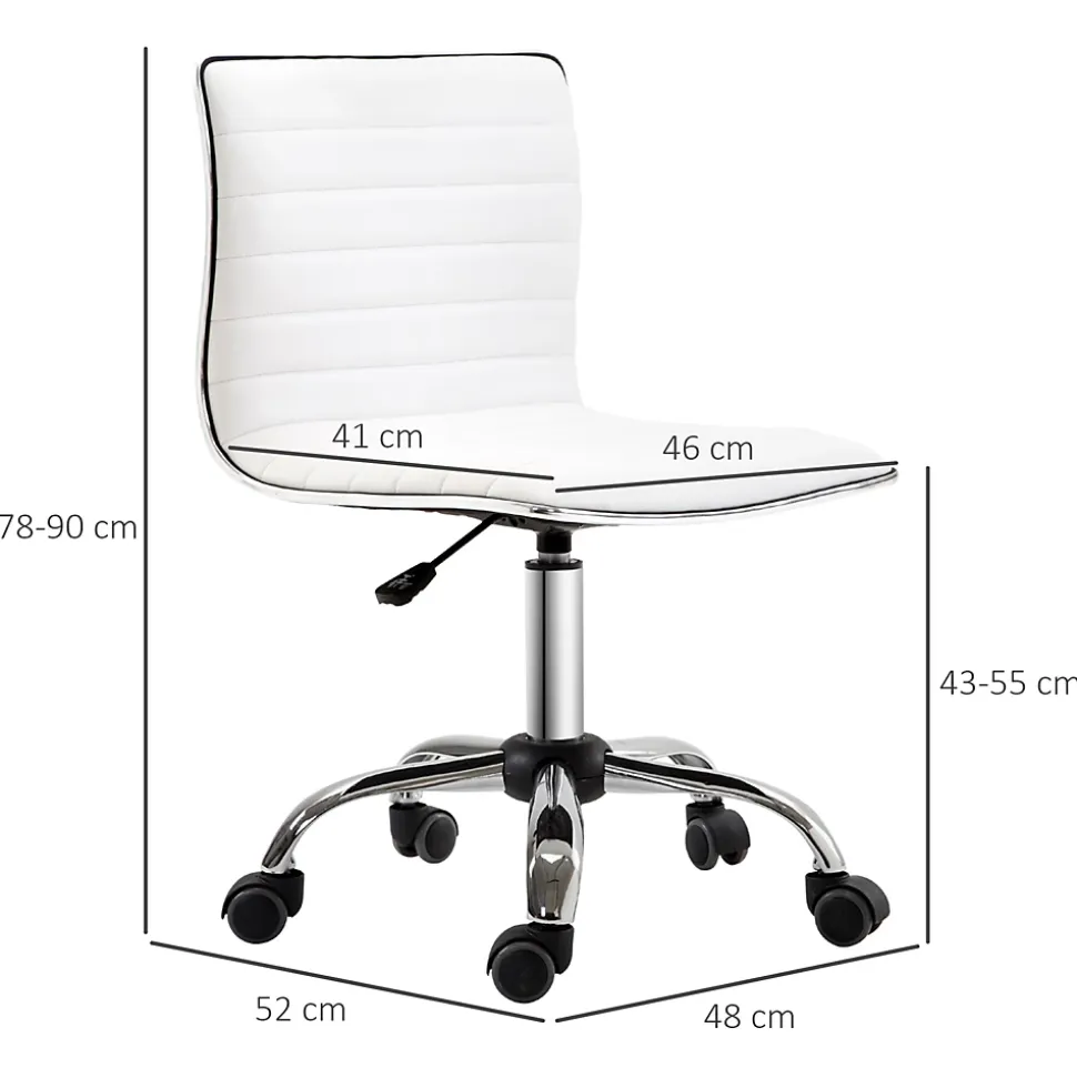 Chaise de Bureau - Chaise de Bureau Sans Accoudoirs Réglable en Hauteur, Ergonomique et Confortable, Cuir Synthétique, Blanc