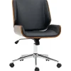 Chaise de Bureau - Chaise de Bureau Vintage avec Dossier Inclinable et Pivotant, design Industriel Bois et Métal, PU Noir
