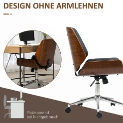 Chaise de Bureau - Chaise de Bureau Vintage avec Dossier Inclinable et Pivotant, design Industriel Bois et Métal, PU Noir