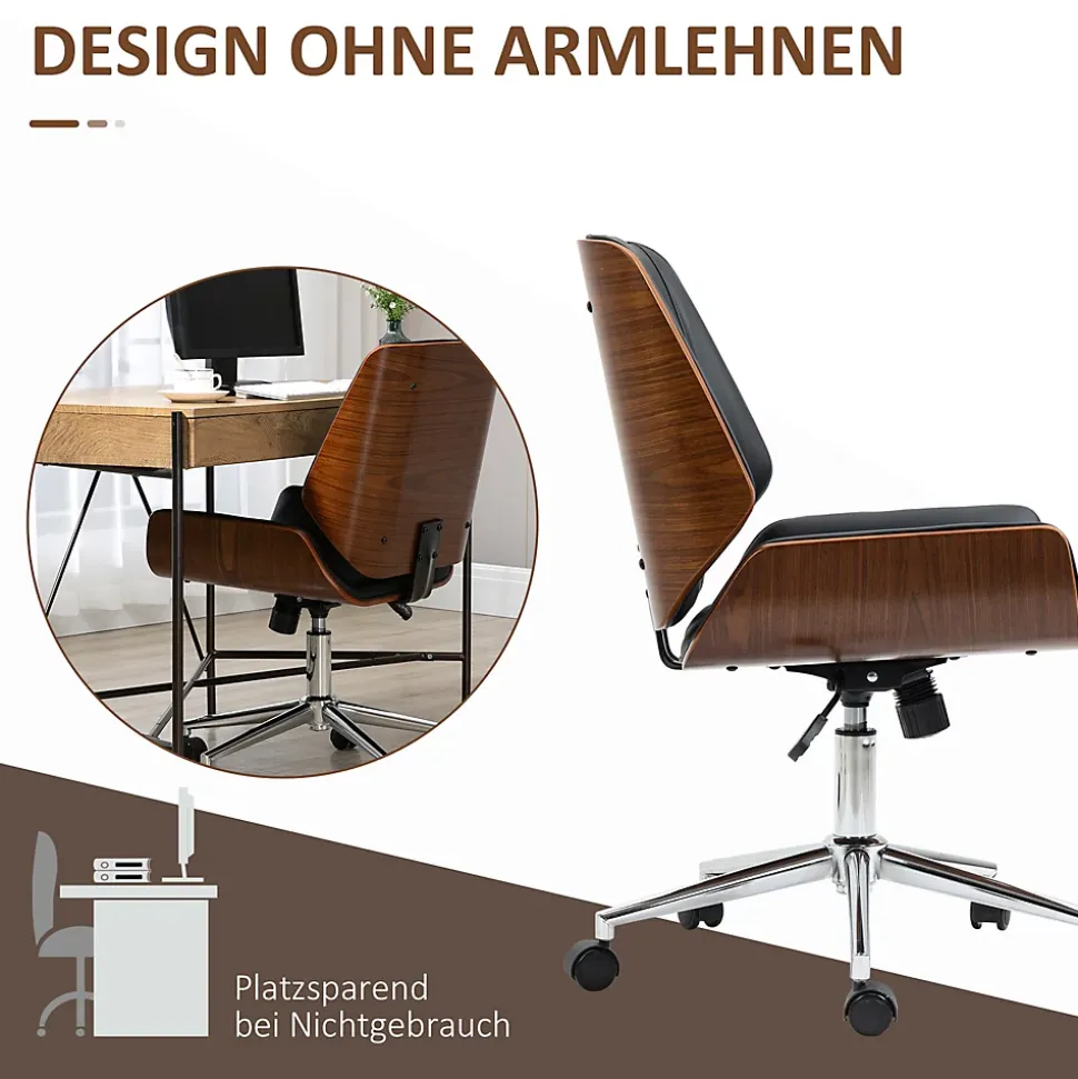 Chaise de Bureau - Chaise de Bureau Vintage avec Dossier Inclinable et Pivotant, design Industriel Bois et Métal, PU Noir