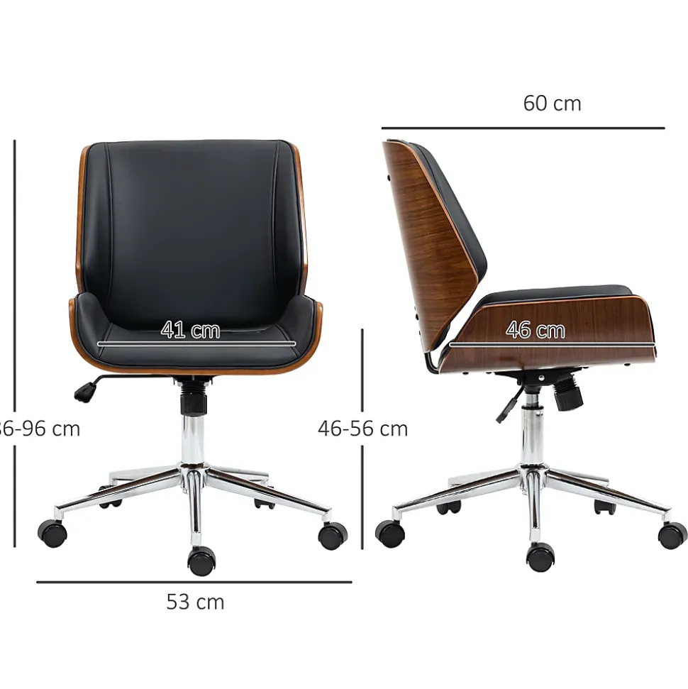 Chaise de Bureau - Chaise de Bureau Vintage avec Dossier Inclinable et Pivotant, design Industriel Bois et Métal, PU Noir