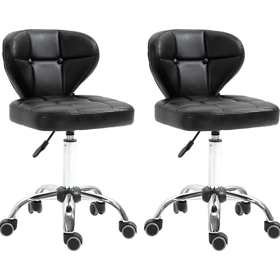 Chaise de Bureau - Lot de 2 Chaises de Bureau avec Assise Confortable et Roulettes Pivotantes, Acier, Noir, 45x47x87 cm
