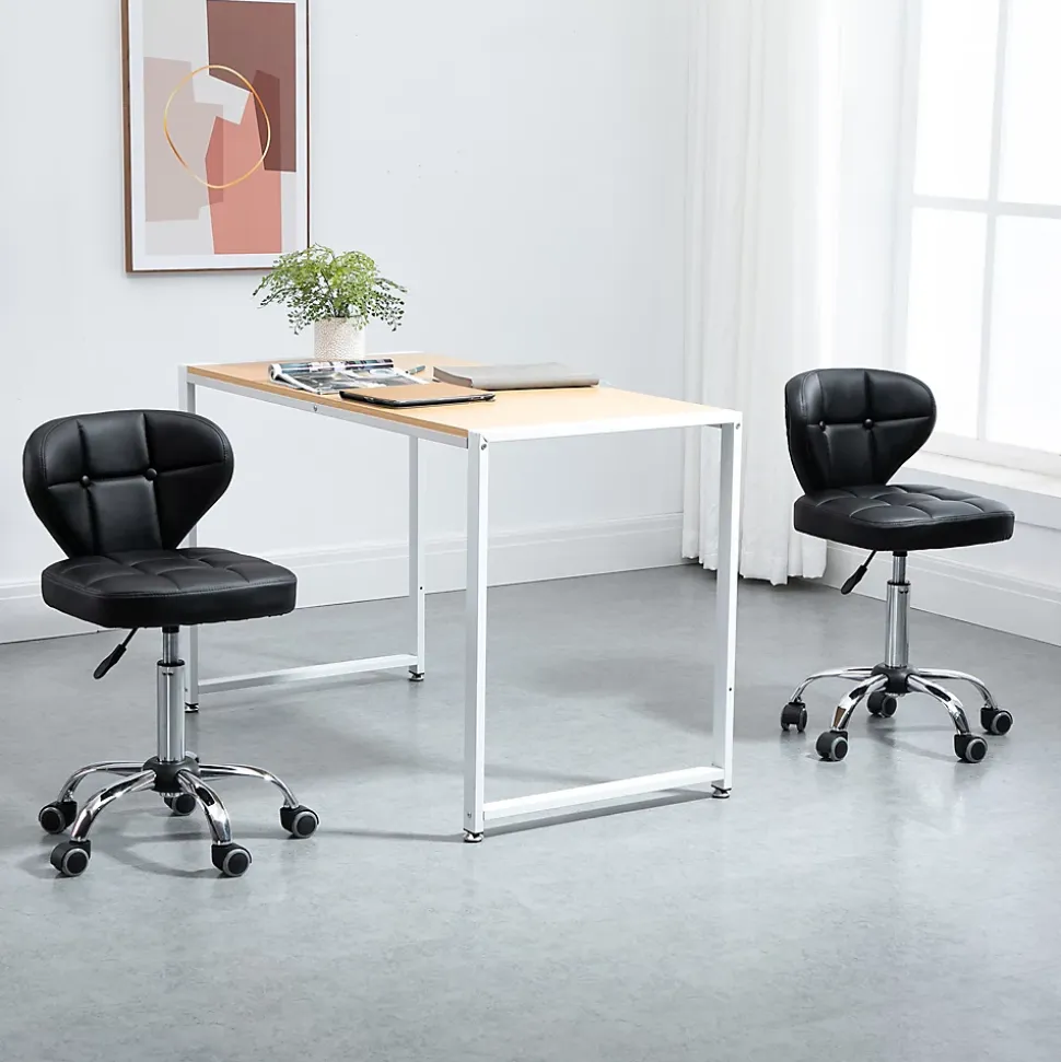 Chaise de Bureau - Lot de 2 Chaises de Bureau avec Assise Confortable et Roulettes Pivotantes, Acier, Noir, 45x47x87 cm