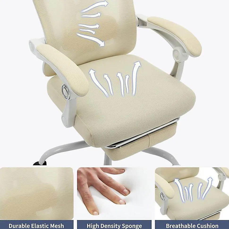 Chaise de Bureau - PROMIRACAL - Inclinable - Mesh Respirant - Repose-Pieds Extensible - Beige
