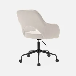 Chaise de bureau à roulettes bouclettes blanche. Jim. L 60 x P 62 x H 89 / 99cm.