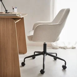 Chaise de bureau à roulettes bouclettes blanche. Jim. L 60 x P 62 x H 89 / 99cm.
