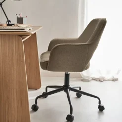 Chaise de bureau à roulettes bouclettes taupe. Jim. L 60 x P 62 x H 89 / 99cm