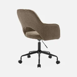 Chaise de bureau à roulettes bouclettes taupe. Jim. L 60 x P 62 x H 89 / 99cm