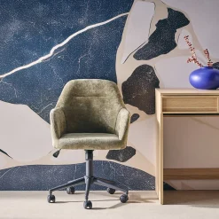 Chaise de bureau à roulettes ajustable métal et tissu kaki - L 57 x P 57 x H 85/94.5cm - Stan