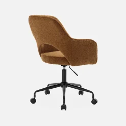 Chaise de bureau à roulettes bouclettes ocre. Jim. L 60 x P 62 x H 89 / 99cm.