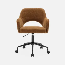 Chaise de bureau à roulettes bouclettes ocre. Jim. L 60 x P 62 x H 89 / 99cm.