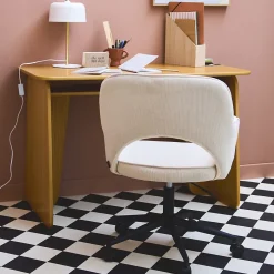 Chaise de bureau à roulettes velours côtelé blanc cassé. L 60 x P 62 x H 89 / 99cm