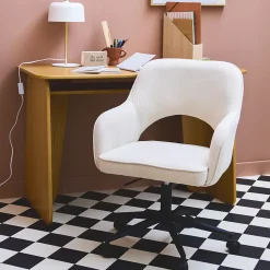 Chaise de bureau à roulettes velours côtelé blanc cassé. L 60 x P 62 x H 89 / 99cm