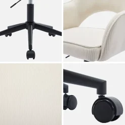 Chaise de bureau à roulettes velours côtelé blanc cassé. L 60 x P 62 x H 89 / 99cm