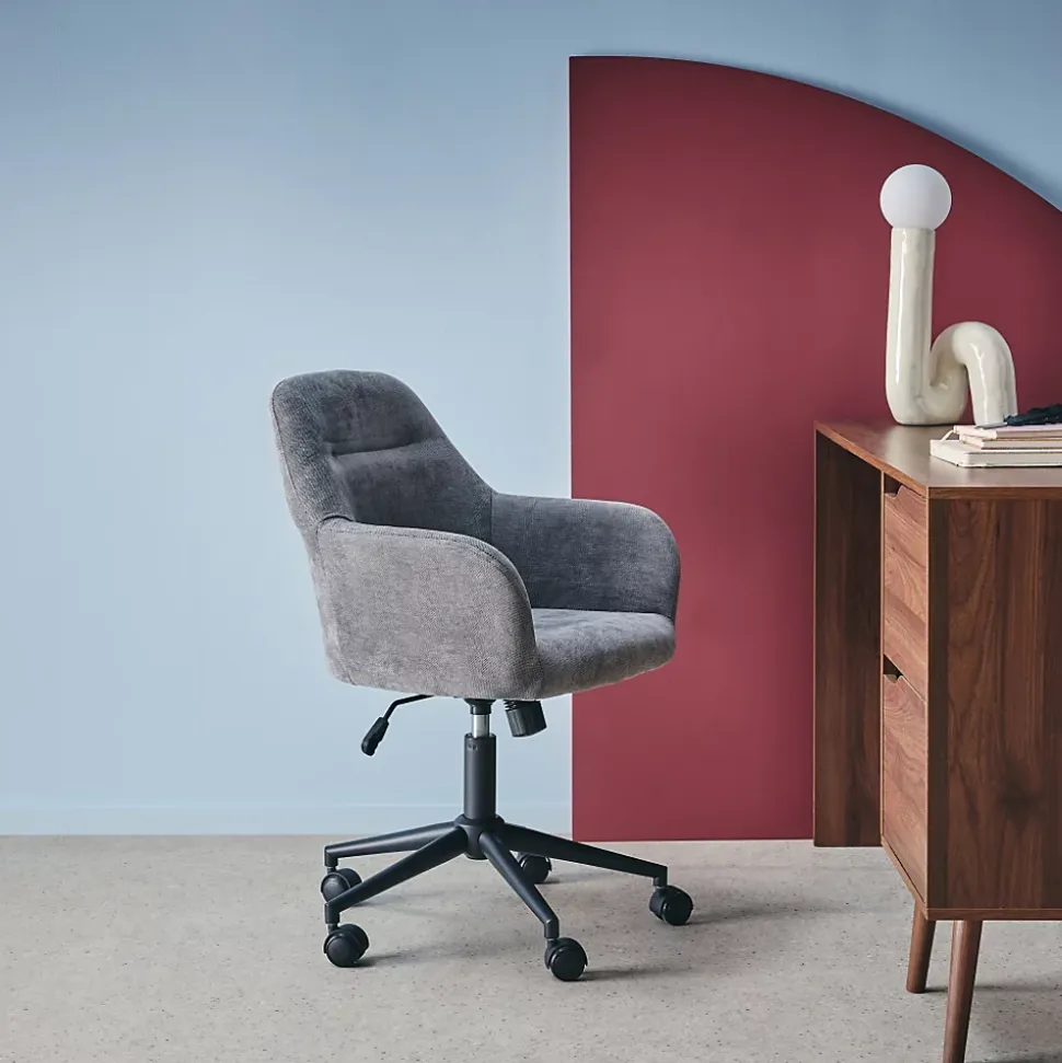 Chaise de bureau à roulettes ajustable métal et tissu gris - L 57 x P 57 x H 85/94.5cm - Stan