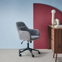 Chaise de bureau à roulettes ajustable métal et tissu gris - L 57 x P 57 x H 85/94.5cm - Stan