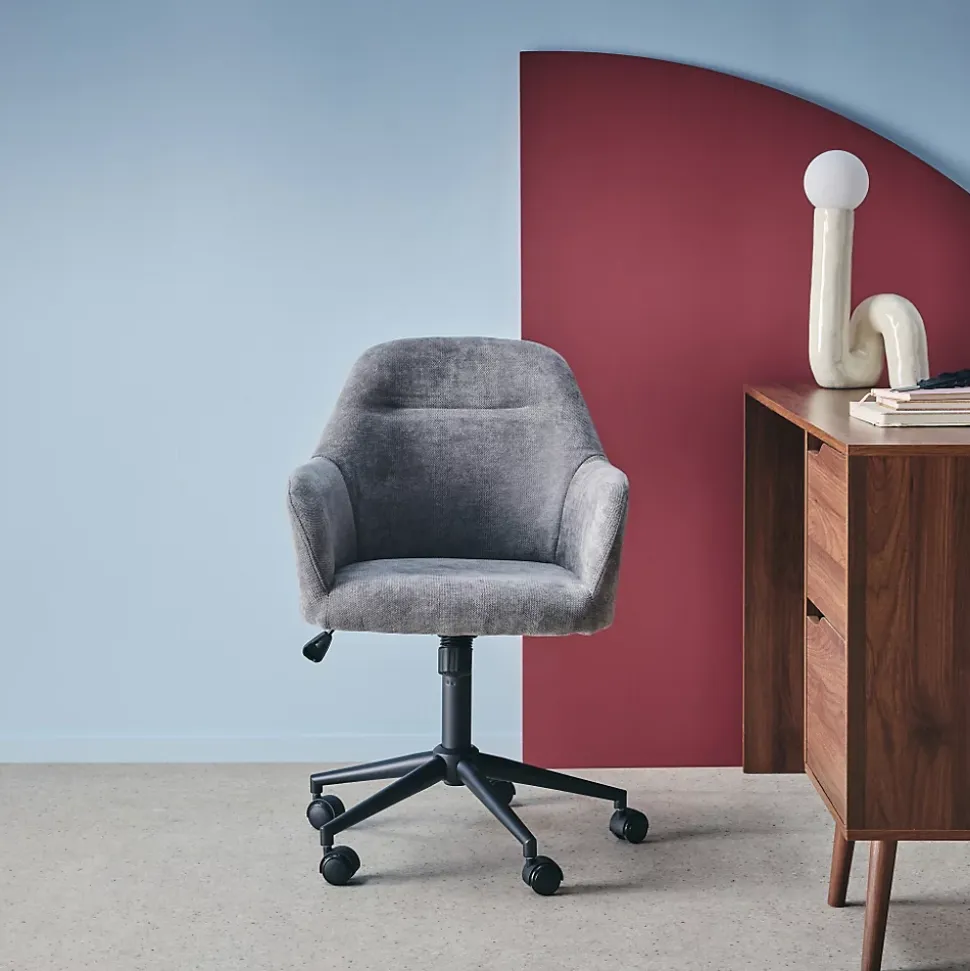 Chaise de bureau à roulettes ajustable métal et tissu gris - L 57 x P 57 x H 85/94.5cm - Stan