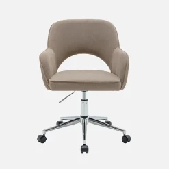 Chaise de bureau à roulettes velours côtelé taupe piétement chromé. L 60 x P 62 x H 89 / 99cm