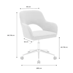 Chaise de bureau à roulettes velours côtelé taupe piétement chromé. L 60 x P 62 x H 89 / 99cm