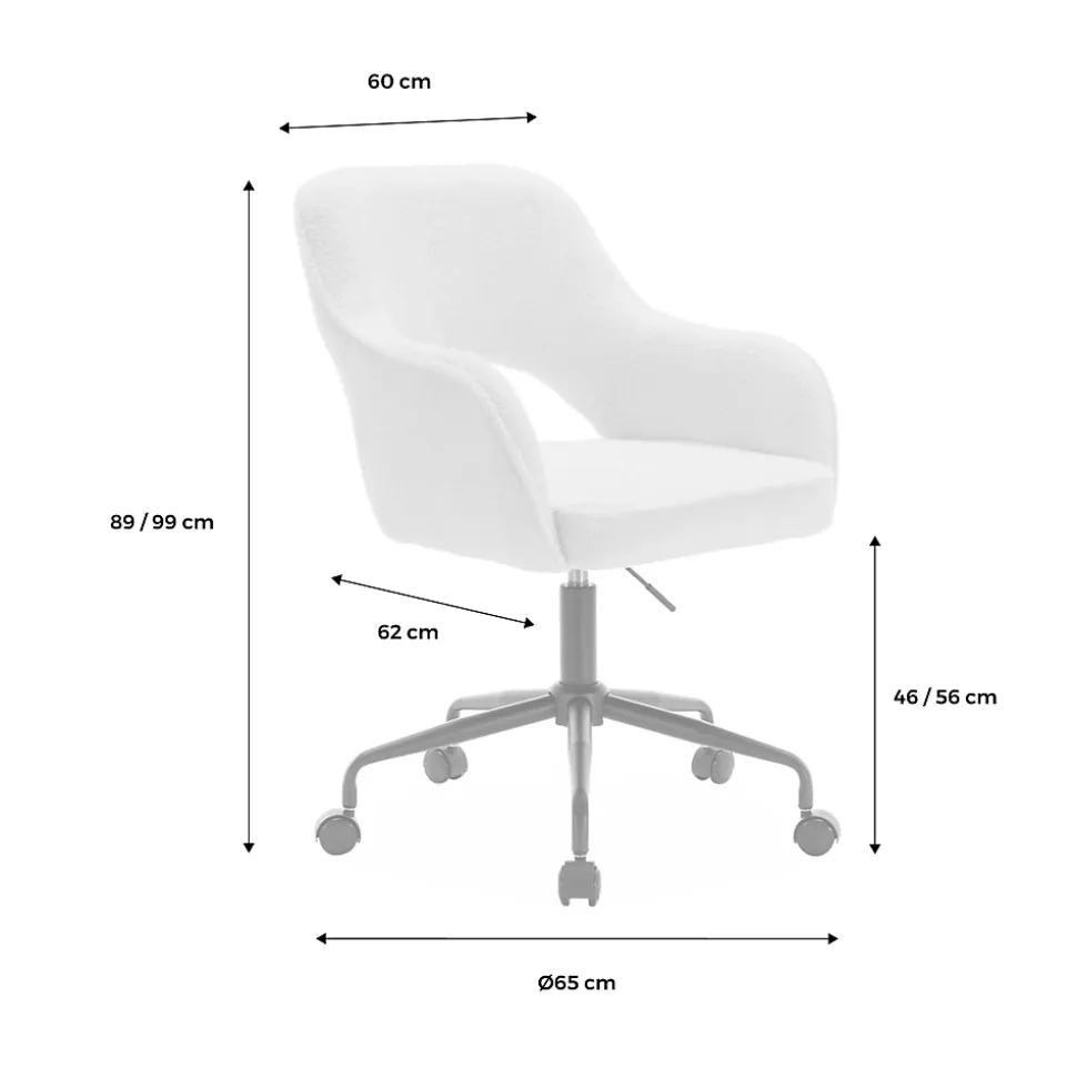 Chaise de bureau à roulettes bouclettes kaki foncé. Jim. L 60 x P 62 x H 89 / 99cm.