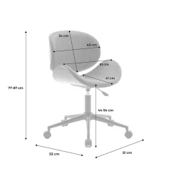 Chaise de bureau à roulettes bois courbé avec placage effet noyer et assise noire