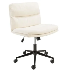 Chaise de bureau à roulettes en tissu écru dossier carré