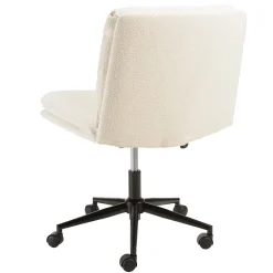 Chaise de bureau à roulettes en tissu écru dossier carré