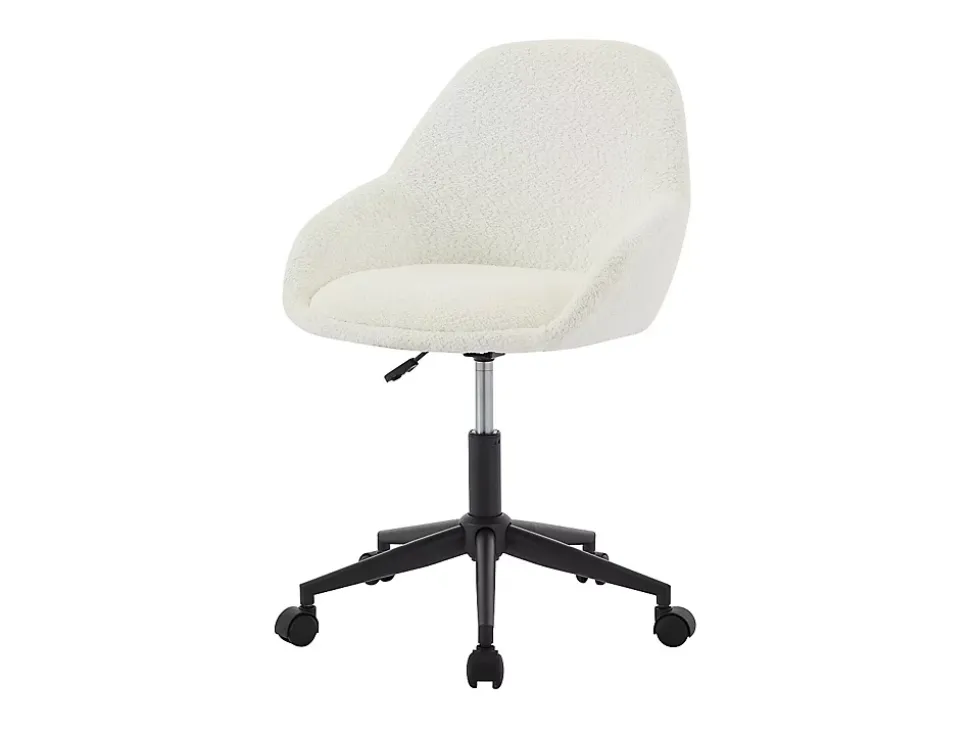 Chaise de bureau - Tissu bouclette - Blanc ivoire - Hauteur réglable - NAODY