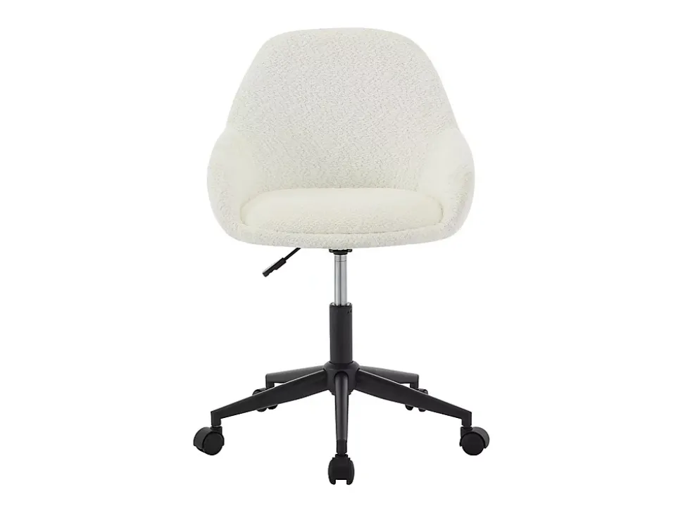Chaise de bureau - Tissu bouclette - Blanc ivoire - Hauteur réglable - NAODY