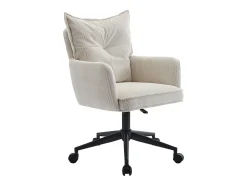Chaise de bureau - Velours côtelé - Crème et noir - Hauteur réglable - BATARU