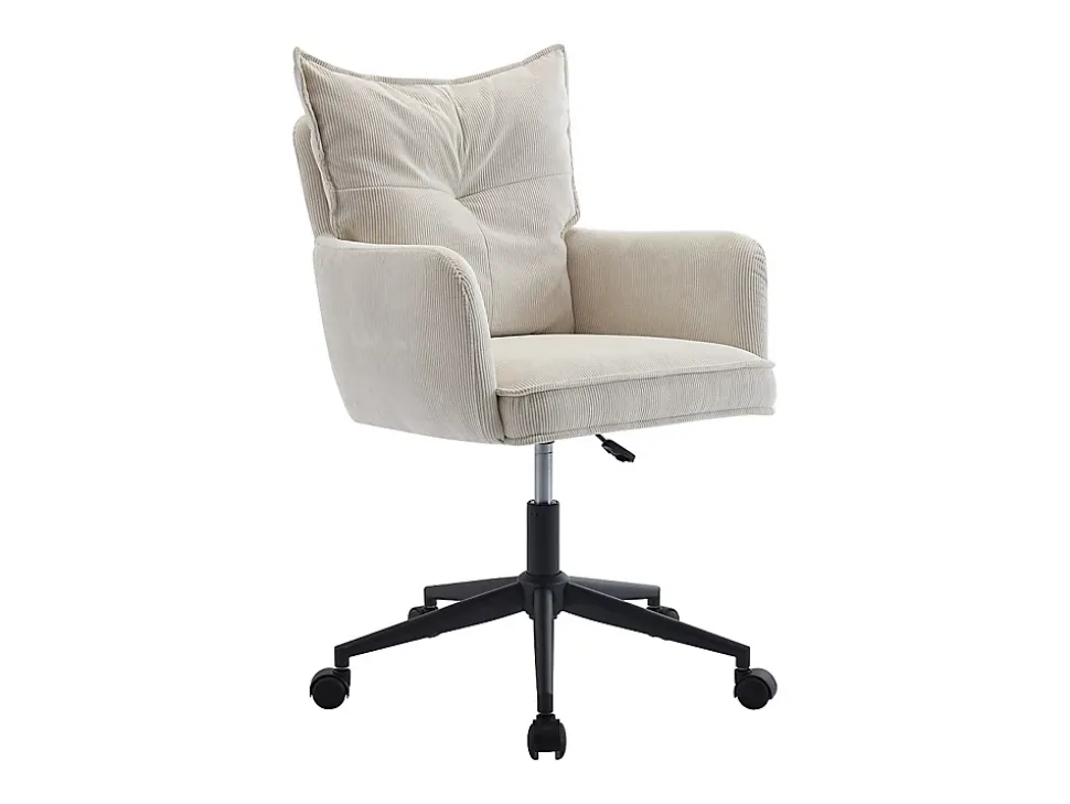 Chaise de bureau - Velours côtelé - Crème et noir - Hauteur réglable - BATARU