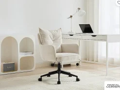 Chaise de bureau - Velours côtelé - Crème et noir - Hauteur réglable - BATARU