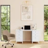 Chaise de bureau - Velours - Beige et argenté - Hauteur réglable - ELEANA