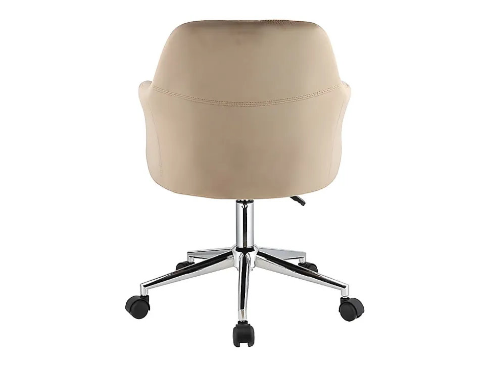 Chaise de bureau - Velours - Beige et argenté - Hauteur réglable - ELEANA
